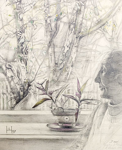 Near the window, 1997, 570 x 460 mm, paper, pastel