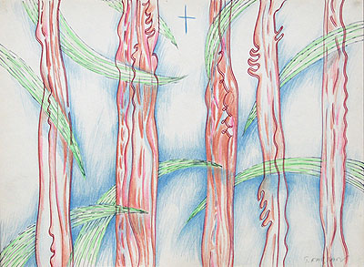 Paradis artificial 6, hârtie, carioca, creion, 36 x 48 cm