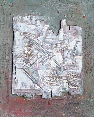 Relief IV, 50,5 × 40 cm, assemblage, oil on canvas