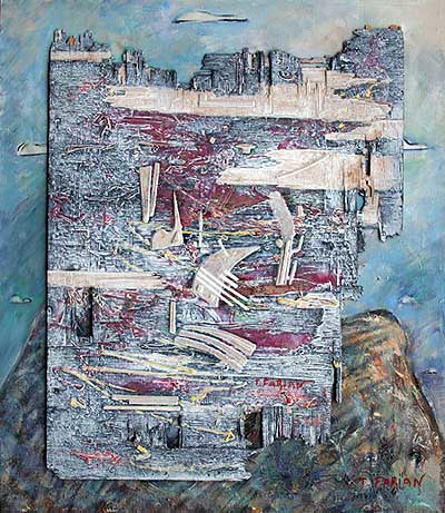 Relief V, 85,5 × 75,5 cm, assemblage, oil on canvas