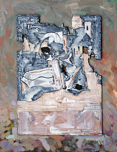 Relief VI, 90 × 70 cm, assemblage, oil on canvas